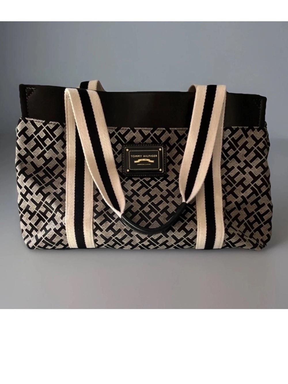 Tommy Hilfiger Black & Cream Signature Jacquard Tote
